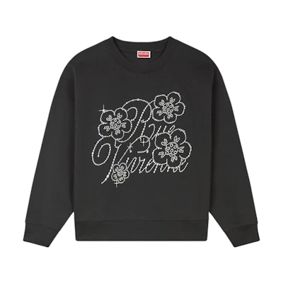 (Women) KENZO SS24 Floral Letter Crewneck Pullover Sweatshirt Black FE62SW1654MF-99J