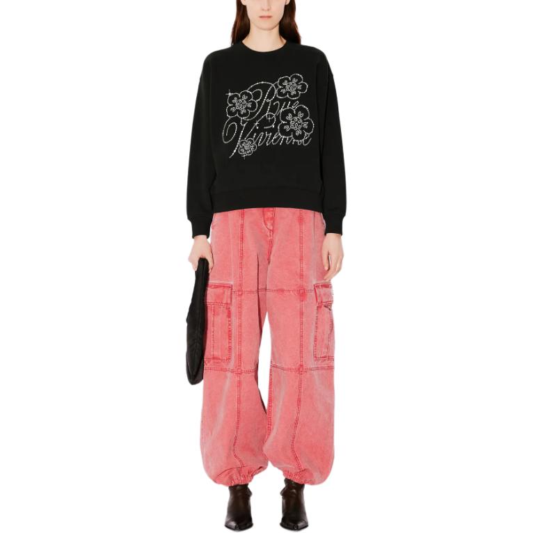Shop (Women) KENZO SS24  Floral Letter Crewneck Pullover Sweatshirt Black FE62SW1654MF-99J