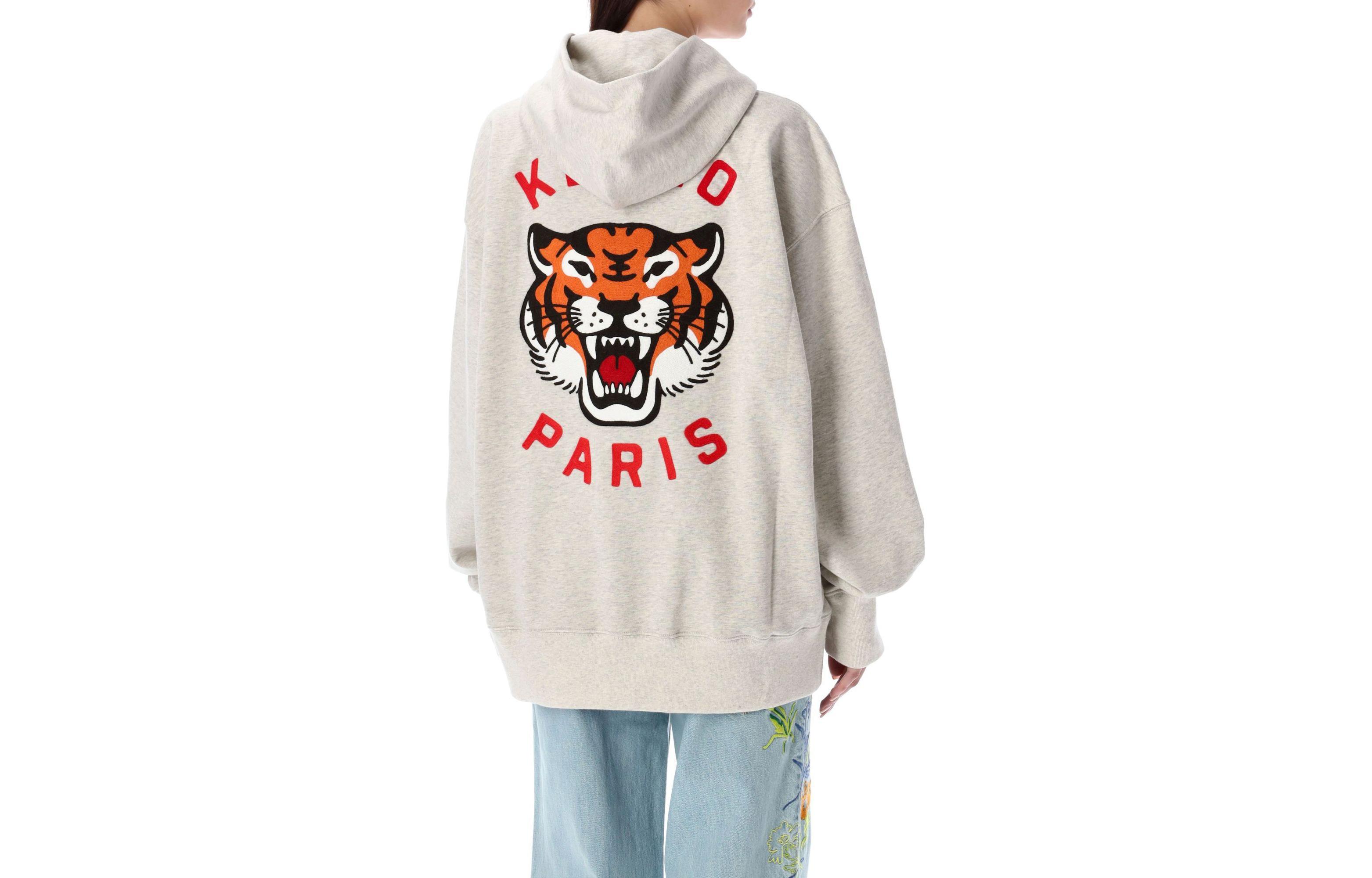 Lookbook (Women) KENZO SS24  Grey Tiger Print Logo Long-Sleeve Crewneck Sweatshirt FE58SW0114MFK-93