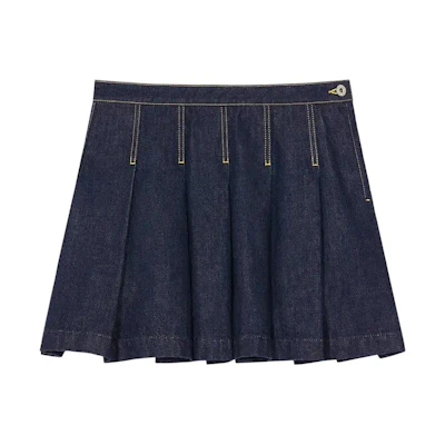(Women) KENZO SS24 High-Waisted Pleated Denim Skirt Deep Blue FE52DJ2796B1-DM