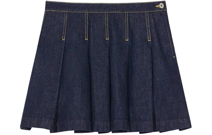 Order (W) KENZO SS24 Skirt Denim Biru Tua Pinggang Tinggi Lipatan FE52DJ2796B1-DM