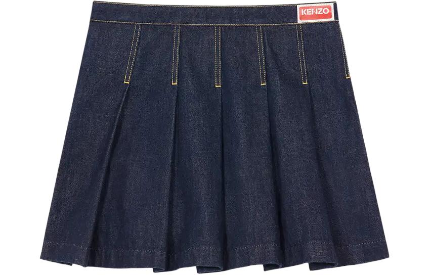 Lookbook (W) KENZO SS24 Skirt Denim Biru Tua Pinggang Tinggi Lipatan FE52DJ2796B1-DM