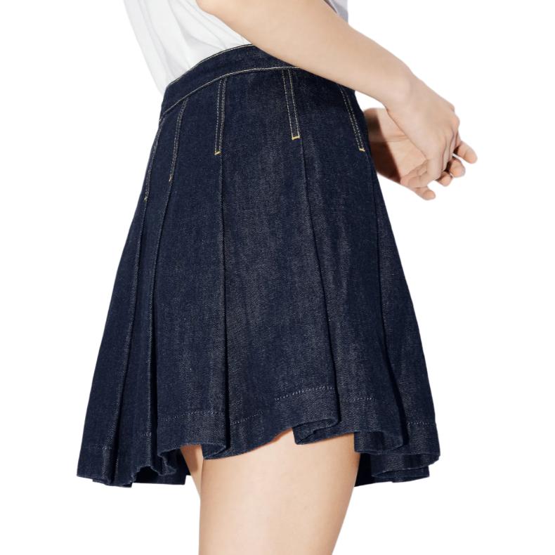 Sizing (W) KENZO SS24 Skirt Denim Biru Tua Pinggang Tinggi Lipatan FE52DJ2796B1-DM