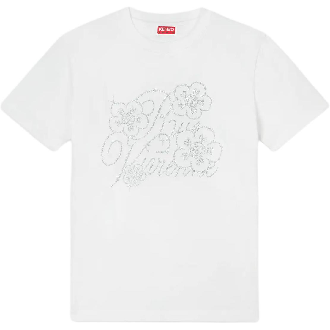 (Women) KENZO SS24  Logo Floral Embroidered Loose Fit T-Shirt White FE62TS1434SG-02