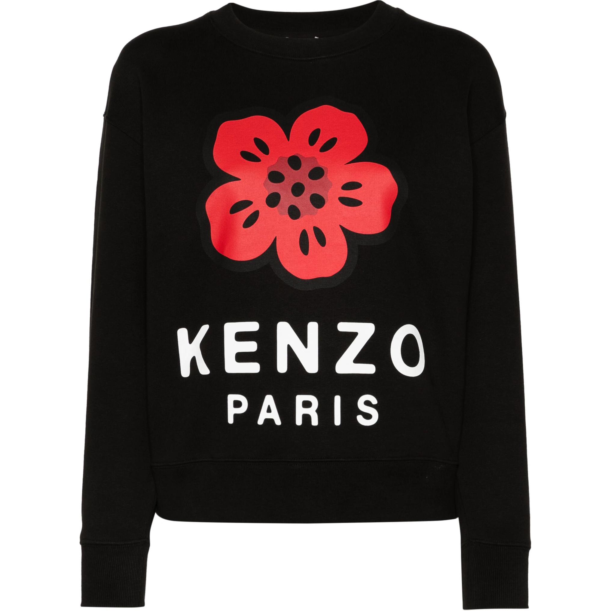 (Women) KENZO SS24  Logo Floral Print Crewneck Long Sleeve Sweatshirt Black FE62SW1604MT-99J