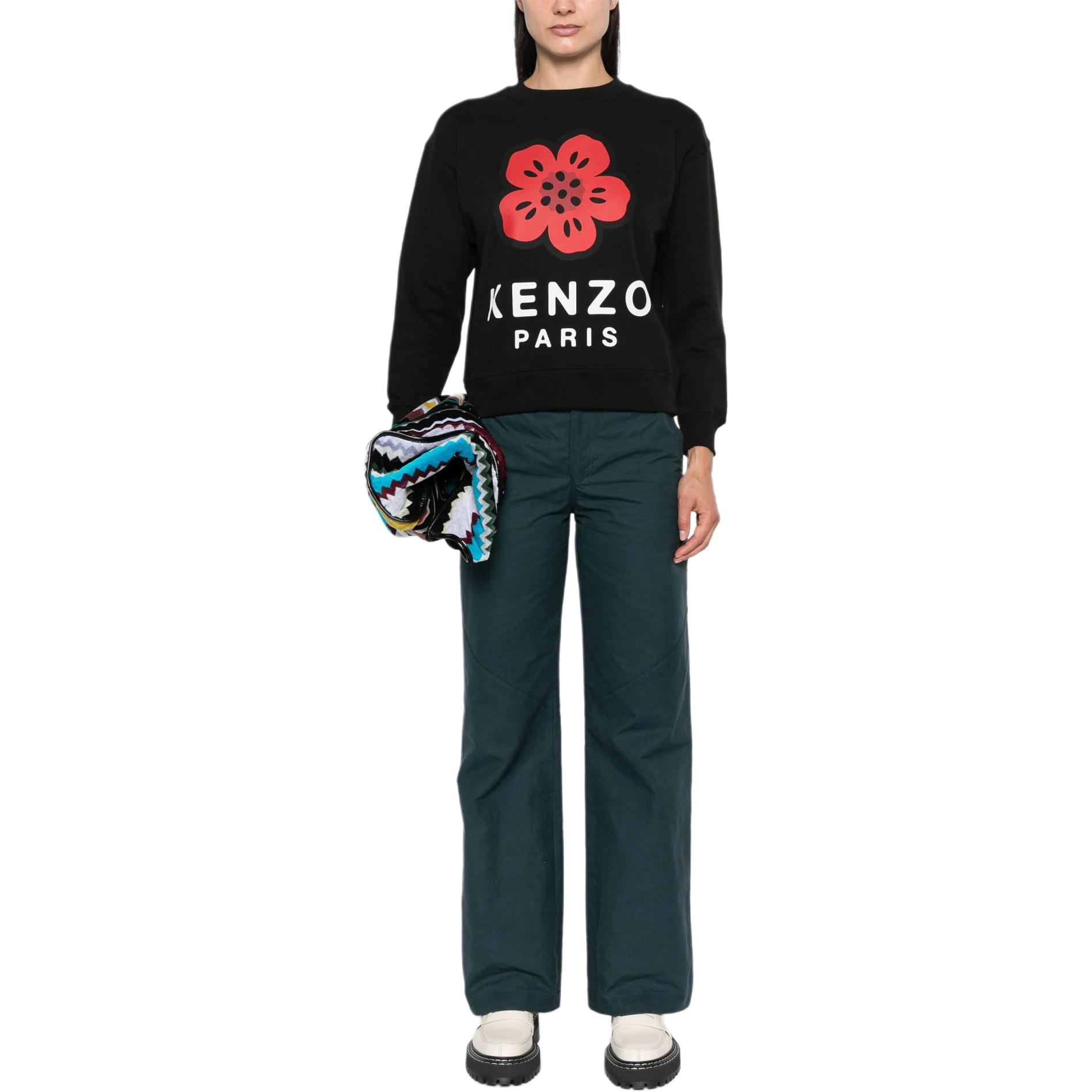 Lookbook (Women) KENZO SS24  Logo Floral Print Crewneck Long Sleeve Sweatshirt Black FE62SW1604MT-99J