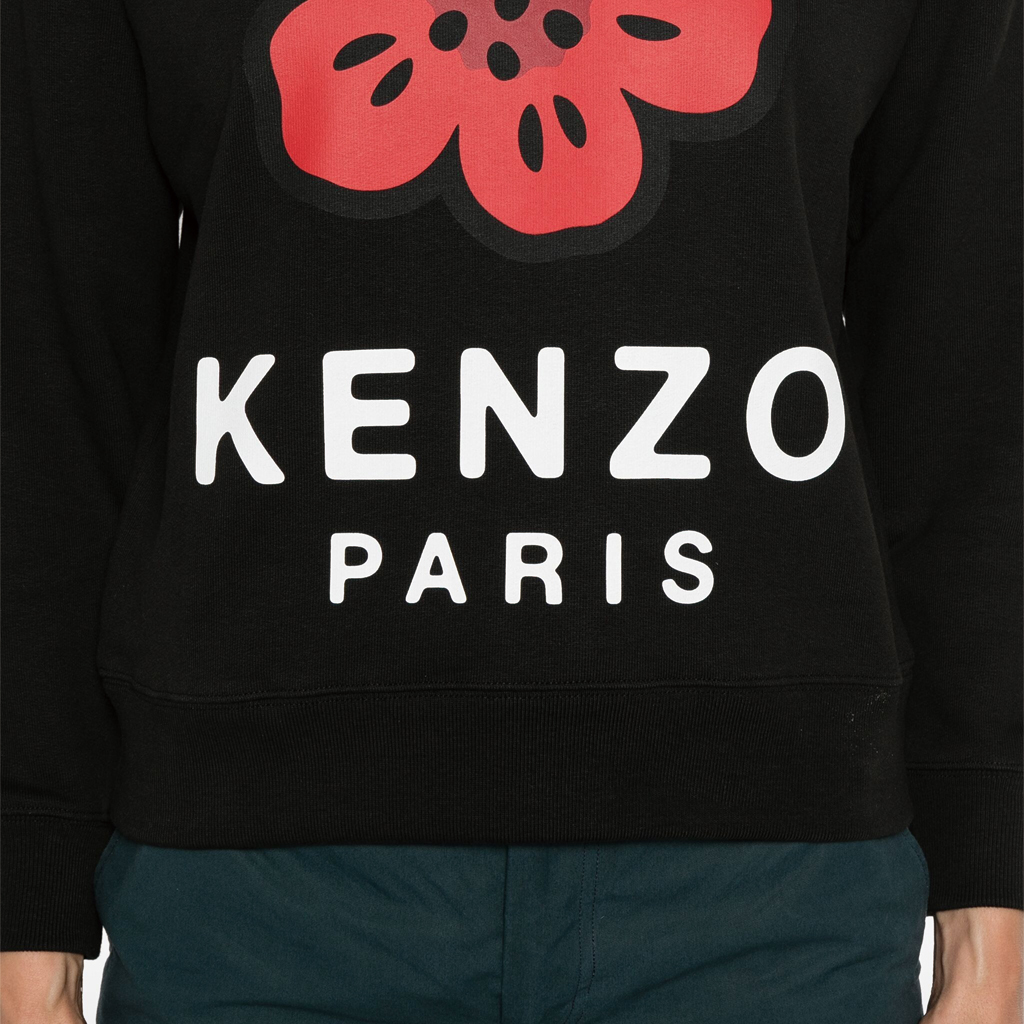 Details for (Women) KENZO SS24  Logo Floral Print Crewneck Long Sleeve Sweatshirt Black FE62SW1604MT-99J