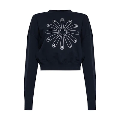 (Women) KENZO SS24 Navy Blue Pullover Sweatshirt with Embroidered Logo. FE62SW1564MI-79