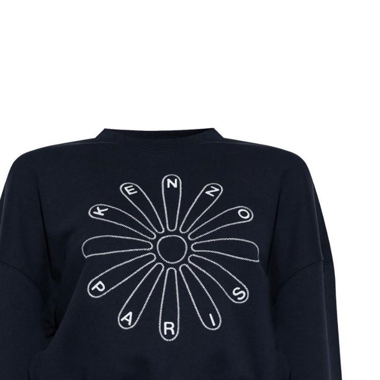 Sizing (Women) KENZO SS24  Navy Blue Pullover Sweatshirt with Embroidered Logo. FE62SW1564MI-79