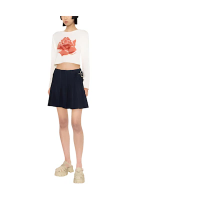(Women) KENZO SS24 Rose Inlay Slim Fit Knit Long Sleeve Top in Light Beige. FE52PU4693BM-02