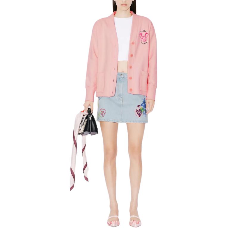 Shop (W) KENZO SS24 Kardigan Rajutan Logo Gajah V-Leher - Edisi Tahun Naga. FE52SW1374ME-34