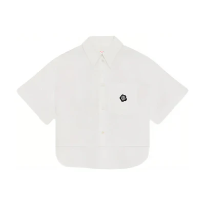 (Women) KENZO SS24 White Short-Sleeve Cropped Shirt. FE52CH2469LH-01