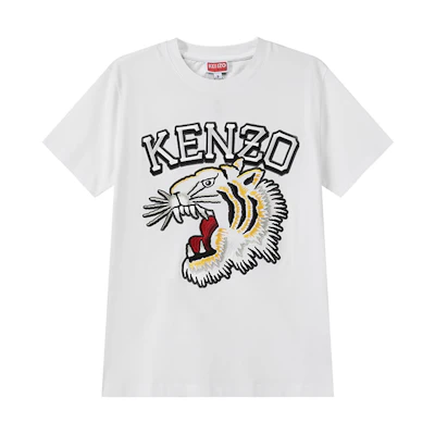 (Women) KENZO SS24 White T-Shirt with Embroidered Tiger Logo. FE52TS1164SG-02