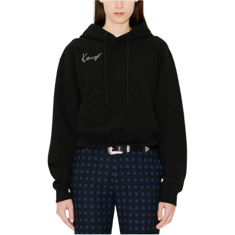 Purchase (W) Kenzo SS24 黑色刺绣Logo短款连帽衫 FE62SW1544MF-99J