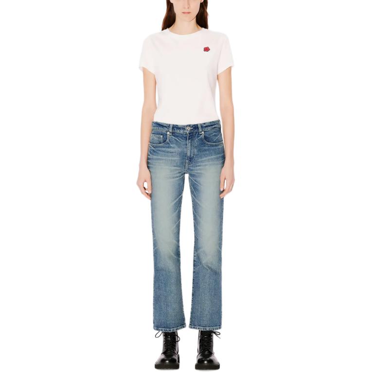 Shop (Women) KENZO SS24 Bleached Zip Side Pocket Jeans  Indigo Blue FE62DP2296S7-DY