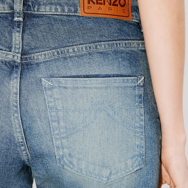 Cheap (Women) KENZO SS24 Bleached Zip Side Pocket Jeans  Indigo Blue FE62DP2296S7-DY