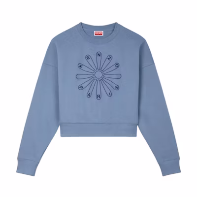 (Women) Kenzo SS24 Blue Crewneck Pullover Sweatshirt with Logo Embroidery FE62SW1564MI-67