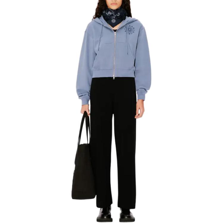 Shop (W) Kenzo SS24 蓝色锯齿绣徽标短款拉链卫衣外套 FE62SW1524MI-67