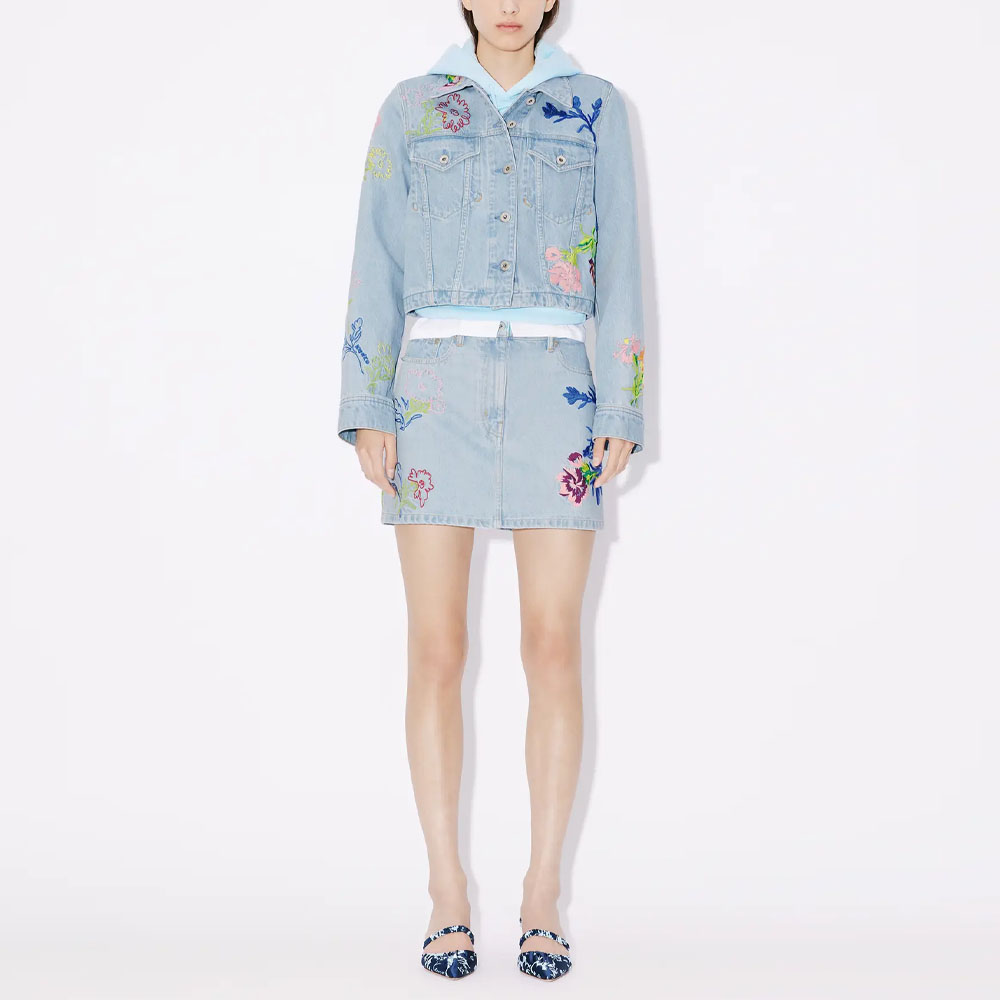 Shop (W) ケンゾー SS24 フローラル刺繍デニムスカート ミッドライズ ジップブルー レディース. FE52DJ2806B4-DT
