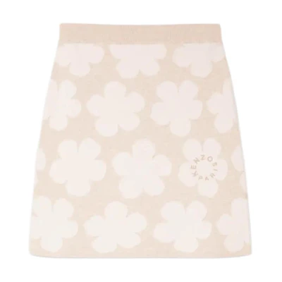 (Women) KENZO SS24 Floral Embroidered Mid-Waist Elastic Skirt Beige - FE62JU4623CN-11