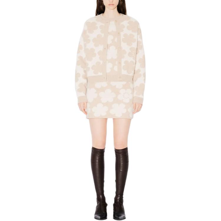 Shop (W) KENZO SS24 フローラル刺繍ミッドウエストエラスティックスカート ベージュ FE62JU4623CN-11