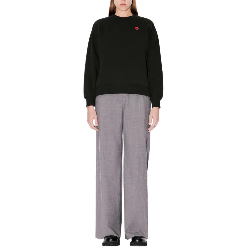 Shop (W) KENZO SS24 Sweater Wanita Hitam Lengan Panjang Motif Logo Bunga FE62SW1614MF-99J