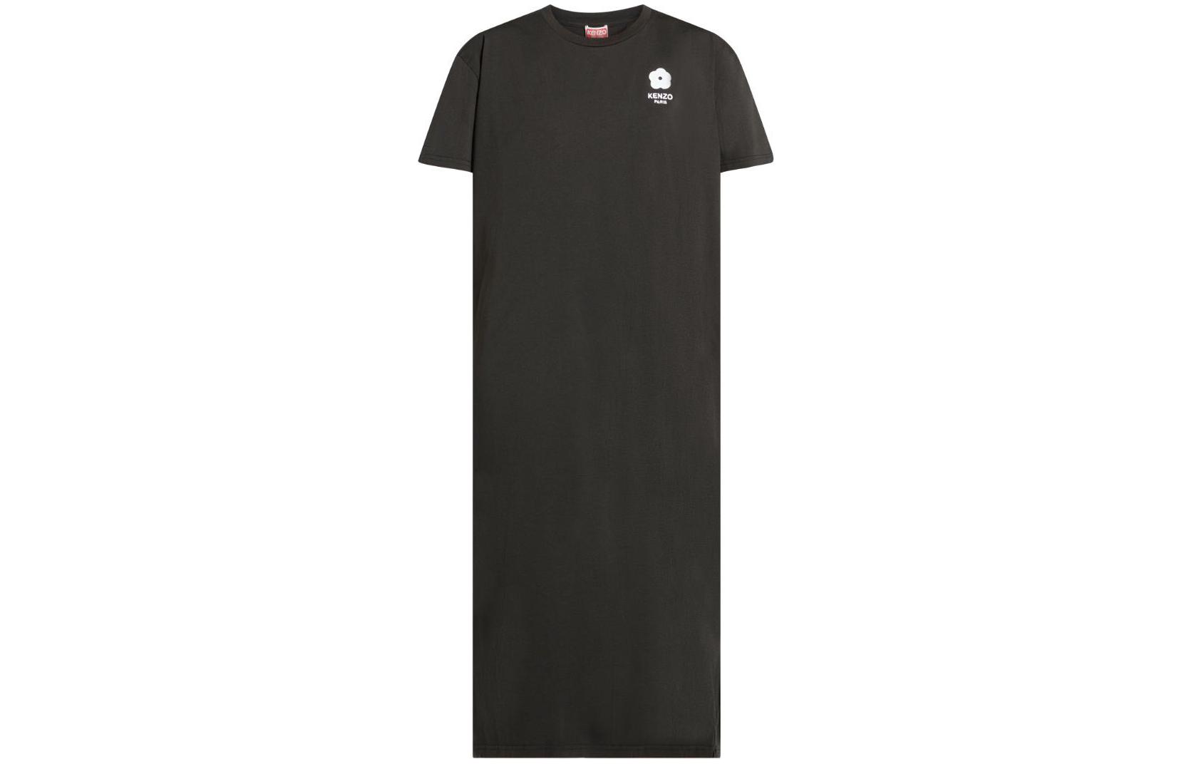 (Women) KENZO SS24 Floral Logo Print Short-Sleeve Dress Women’s Black. FE52RO7514SO-99J