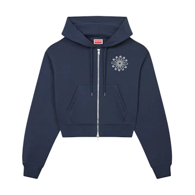(Women) Kenzo SS24 Logo Print Zip-Up Hoodie with Pockets - Dark Blue FE62SW1524MI-79