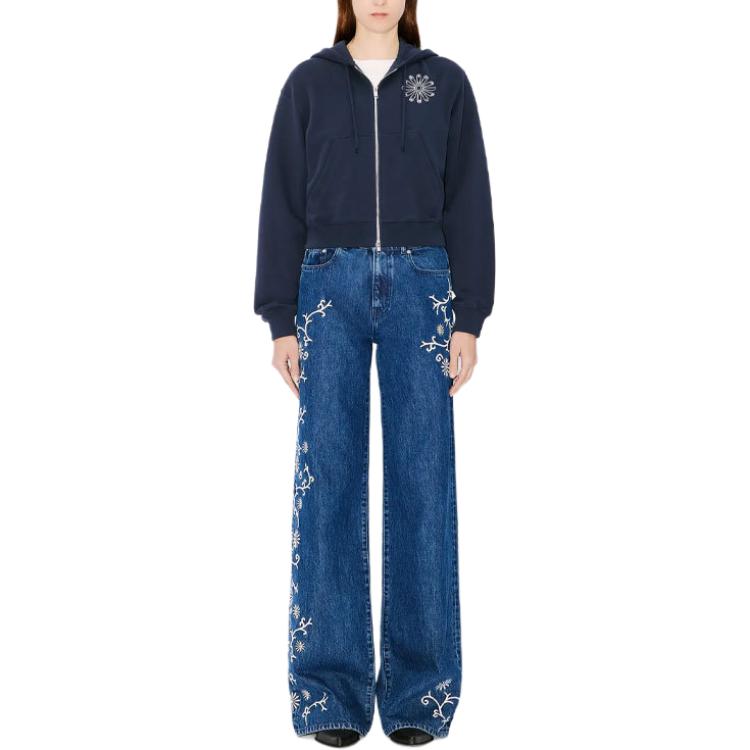 Shop (W) Kenzo SS24 标志拉链连帽卫衣带口袋 - 深蓝色 FE62SW1524MI-79