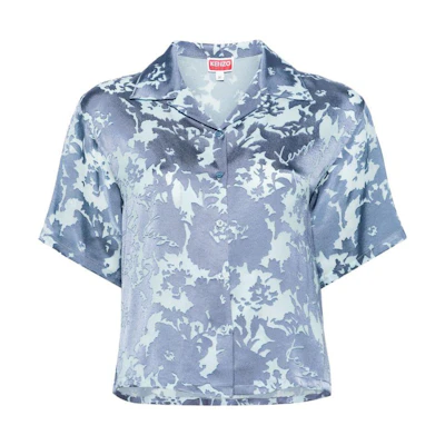 (Women) KENZO SS24 Mesh Letter Logo Loose Fit Short Sleeve Shirt Women Royal Blue FE52CH0719JE-67
