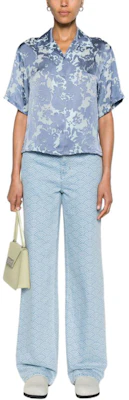 (W) 겐조 SS24 메시 레터 로고 루즈핏 반팔 셔츠 여성 로얄 블루 FE52CH0719JE-67 Lookbook (W) 겐조 SS24 메시 레터 로고 루즈핏 반팔 셔츠 여성 로얄 블루 FE52CH0719JE-67