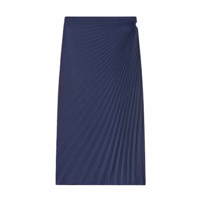 (Women) KENZO SS24 Solid Logo Pleated Midi Casual Dress Women’s Blue Black FE62JU2909FO-79