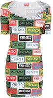 (Women) KENZO SSS23 Multicolor Letter Print V-Neck Bodycon Short Sleeve Dress Women FD52RO7294SN-MU (Women) KENZO SSS23 Multicolor Letter Print V-Neck Bodycon Short Sleeve Dress Women FD52RO7294SN-MU