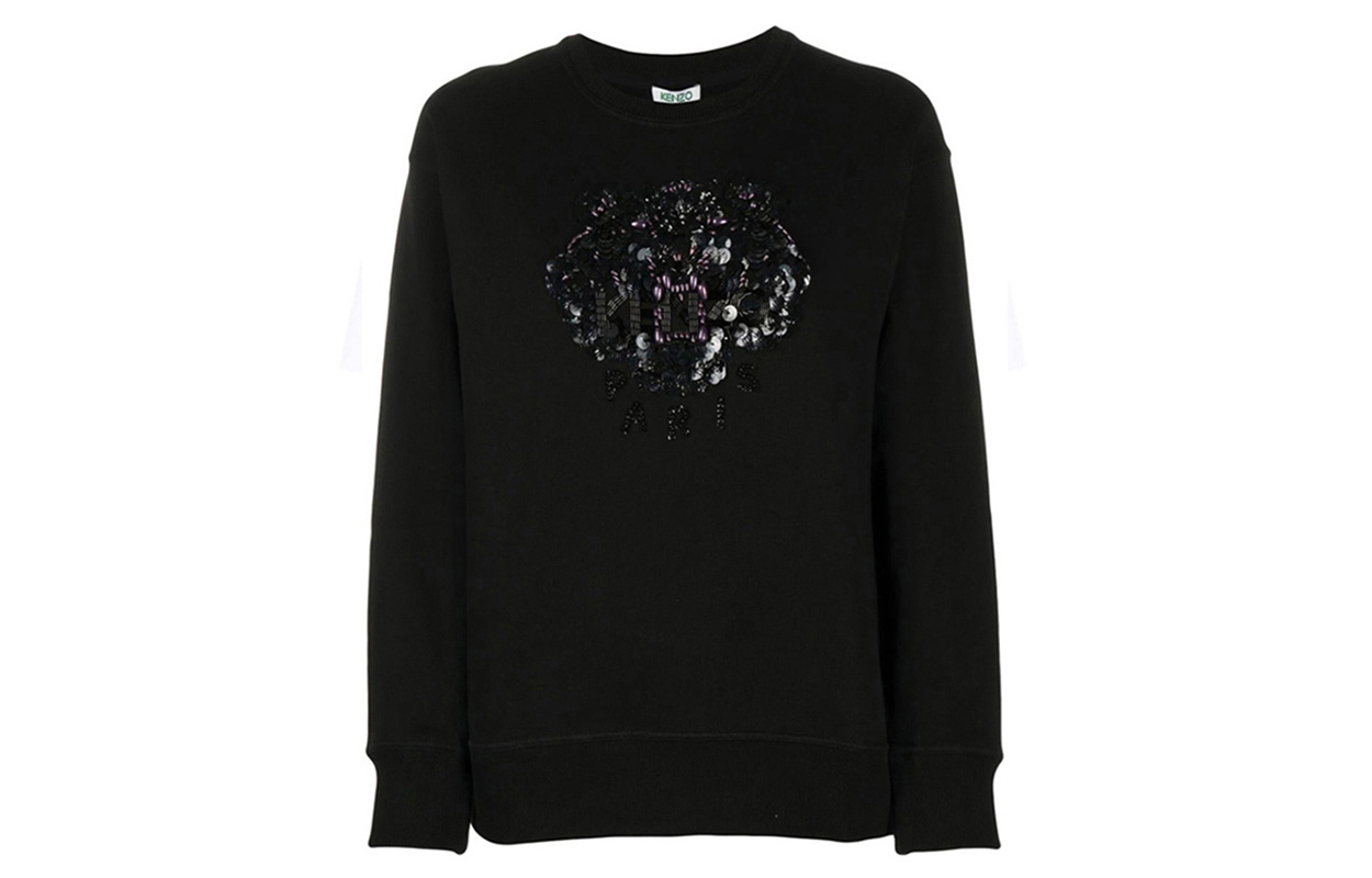 (Women) KENZO Tiger Beaded Sweatshirt Black Cotton Jumper. FA52SW9014XN-99
