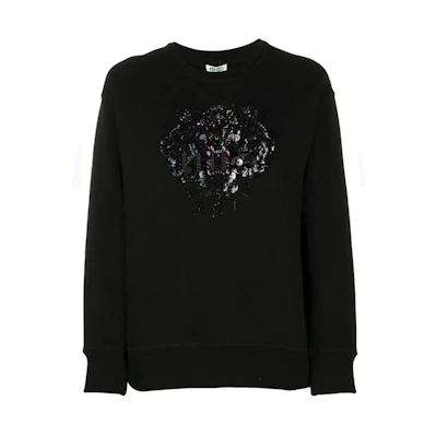 (Women) KENZO Tiger Beaded Sweatshirt Black Cotton Jumper. FA52SW9014XN-99