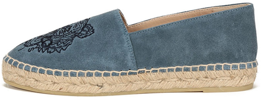 KENZO 高田賢三 虎頭刺繡絨面革草編懶人鞋 女款 冰川藍 Buy KENZO 高田賢三 虎頭刺繡絨面革草編懶人鞋 女款 冰川藍