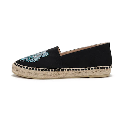 (W) Kenzo Tiger Embroidery Woven Hemp Fisherman Shoes 'Black'