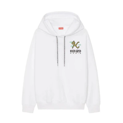 (Women) KENZO Tiger Tail FW22 White Embroidered Logo Hoodie. FC62SW0144MF-01