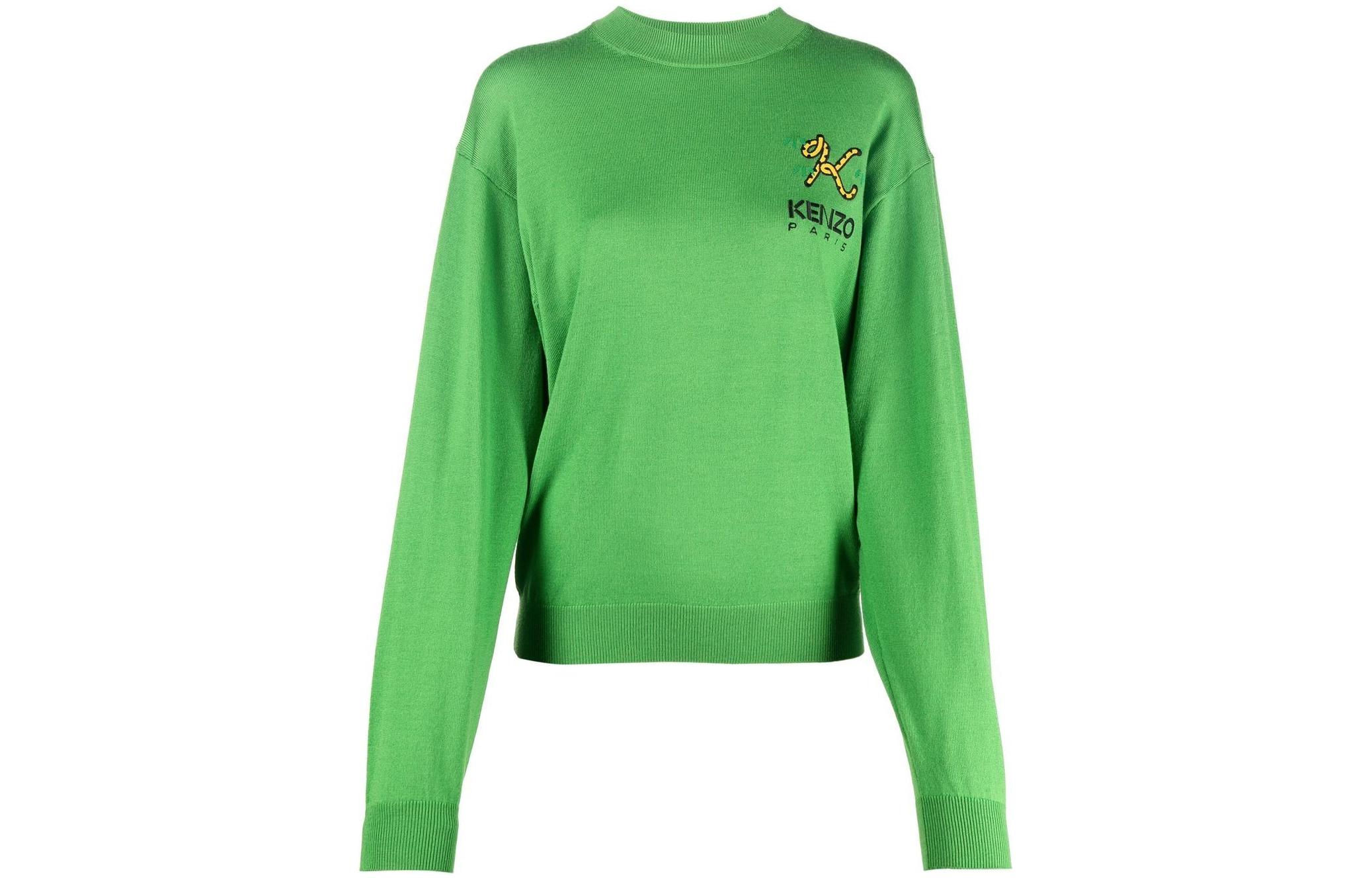 (Women) KENZO Tiger Tail FW22 Logo Crewneck Cashmere Sweater Green FC62PU3413LA-57