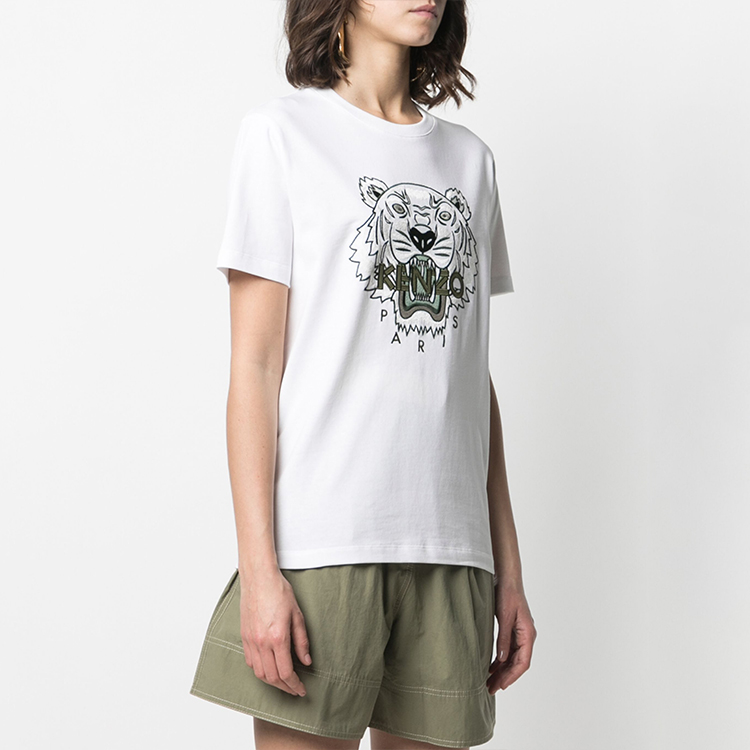 Purchase (W) KENZO 白色经典虎头刺绣T恤 SS21 FB52TS9124YE-01B