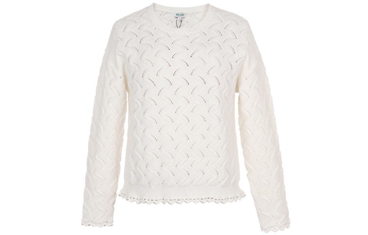 (Women) KENZO White Floral Knit Crewneck Sweater FA52PU513823-02