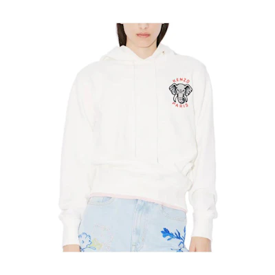 (Women) Kenzo White Hoodie with Letter Graphic Print FE52SW1384MF-02