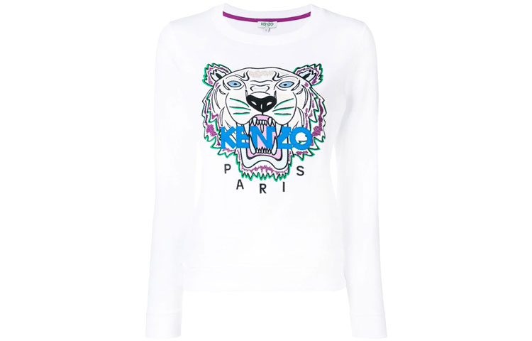 Order (W) KENZO Sweatshirt Putih Bordir Harimau Crewneck Katun F952SW7054XA-01