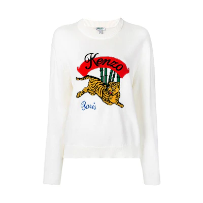 (Women) Kenzo White Tiger Graphic Long Sleeve Sweatshirt F952TO5373XC-01