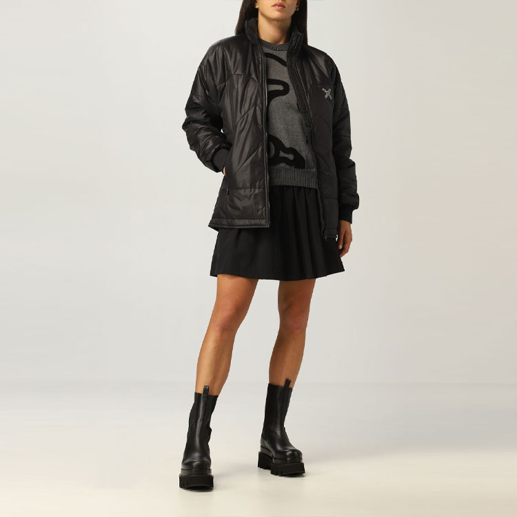 Details for (W) 겐조 겨울 블랙 다운 재킷 미니멀리스트 스탠드 칼라. FB62OU065565-99