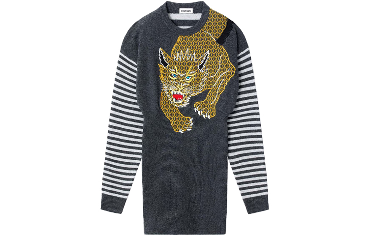 Order (W) KENZO x Kansai Yamamoto 动物刺绣条纹羊毛连衣裙 - 灰色. FB52RO5403AE-99