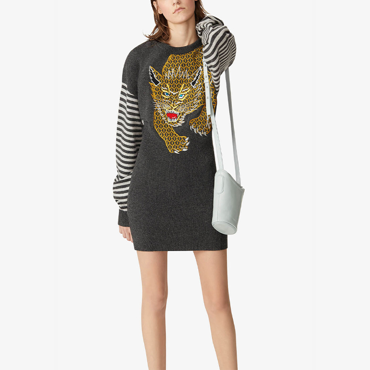 Shop (W) KENZO x Kansai Yamamoto 动物刺绣条纹羊毛连衣裙 - 灰色. FB52RO5403AE-99