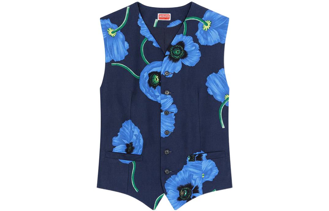 (Women) KENZO x Nigo FW22  Blue Flower Print Vest Poppy Series. FC62GI0029T1-77