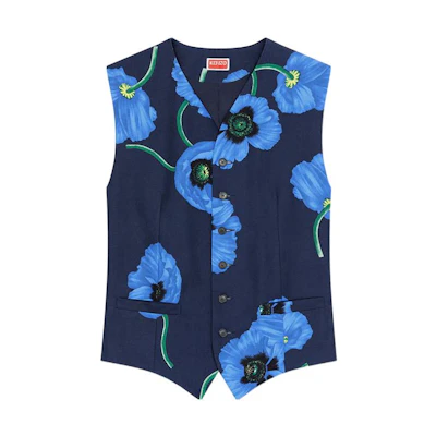 (Women) KENZO Nigo FW22 Blue Flower Print Vest Poppy Series. FC62GI0029T1-77