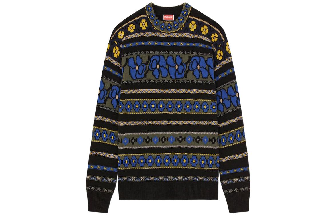 (Women) KENZO x Nigo FW22  Geometric Striped Jacquard Crewneck Sweater Blue FC62PU3203CI-71